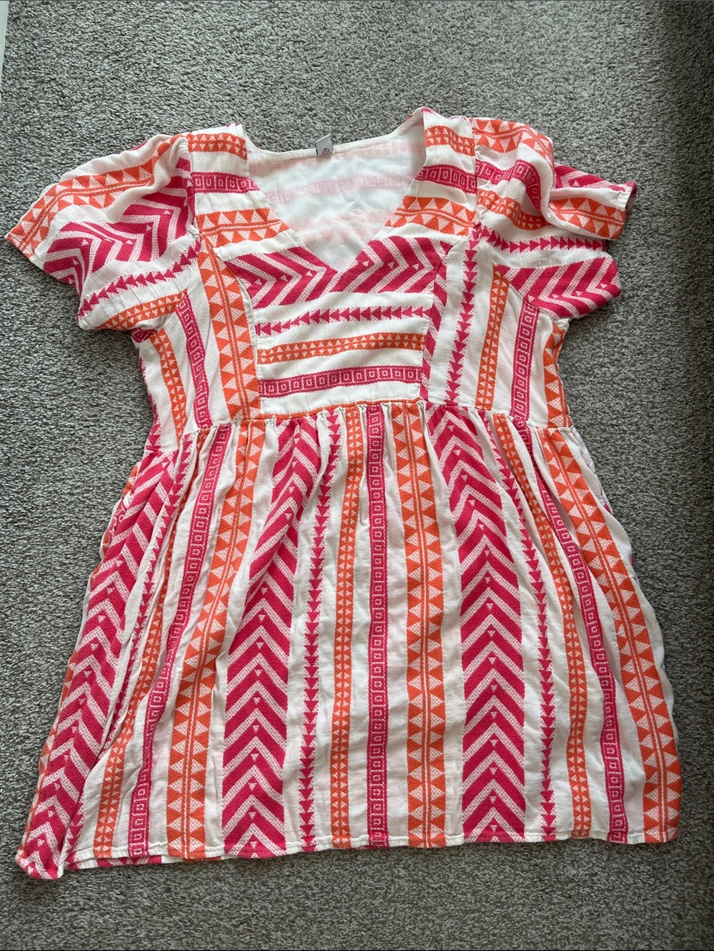 Old Navy Pink & Orange Patterned V-Neck Dress